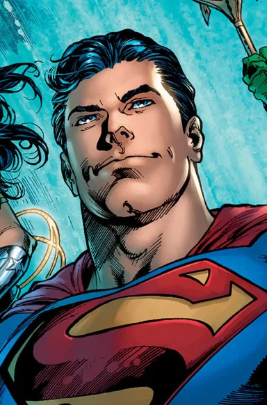 Superman com uniforme azul e capa vermelha