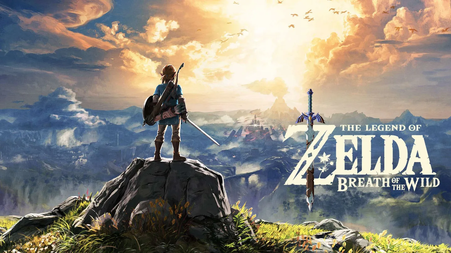 Link diante da paisagem de Breath of the Wild.