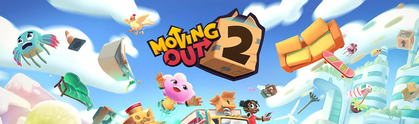 Personagens e móveis em arte de Moving Out 2.
