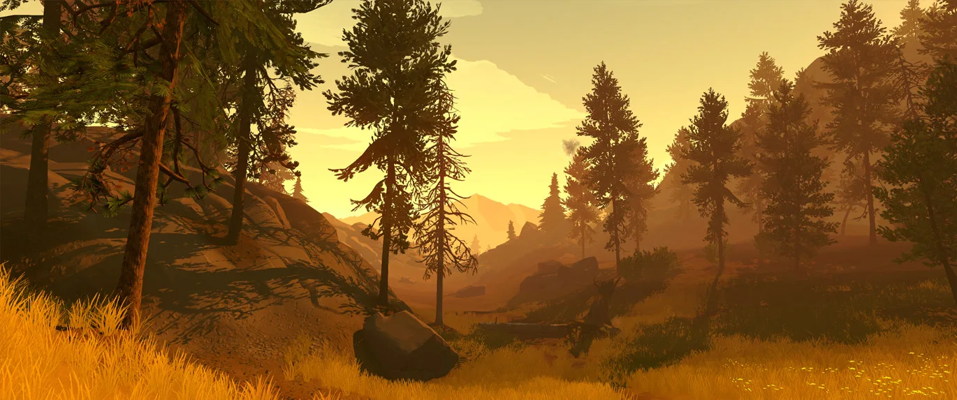 Paisagem da floresta em Firewatch.