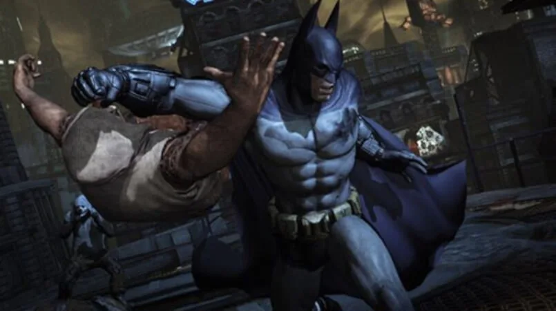 Batman enfrenta um adversário em Batman: Arkham City.