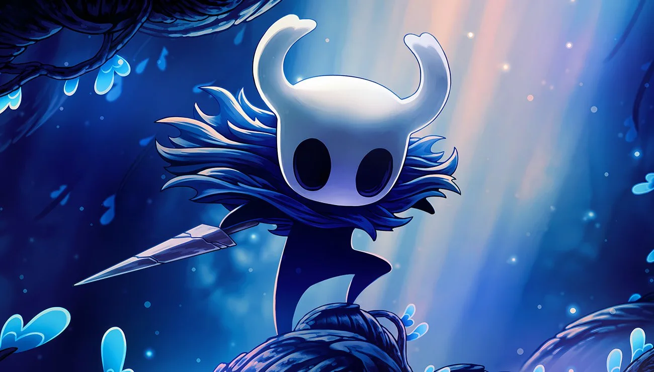 O Cavaleiro em arte de Hollow Knight.